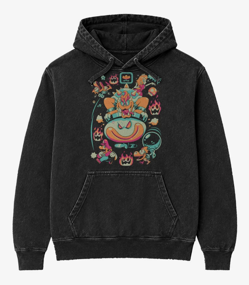 Poleron Canguro Acid Wash Negro de Bowser Final 