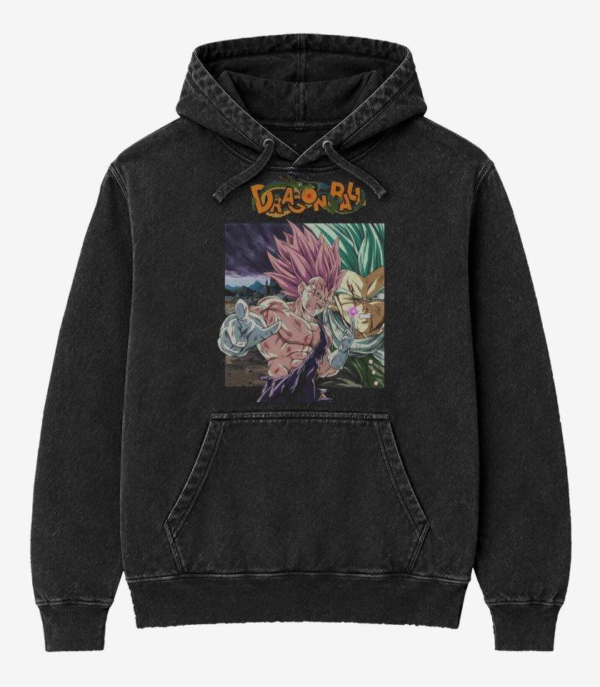 Poleron Canguro Acid Wash Negro de Vegeta Ultra Ego vs Granola