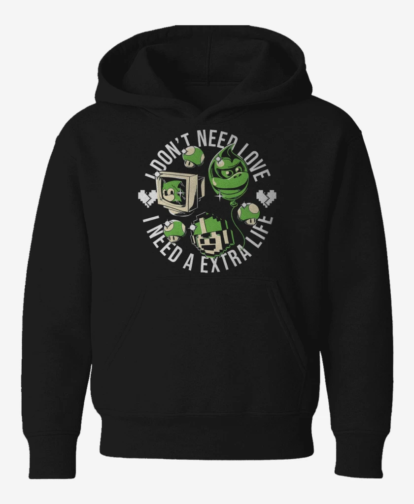 Poleron de niño Negro de I Need a EXTRA LIFE