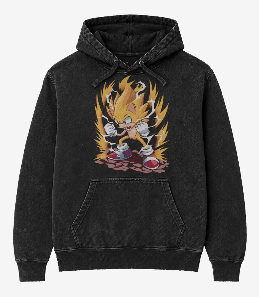Poleron Canguro Acid Wash Negro de Super Sonic