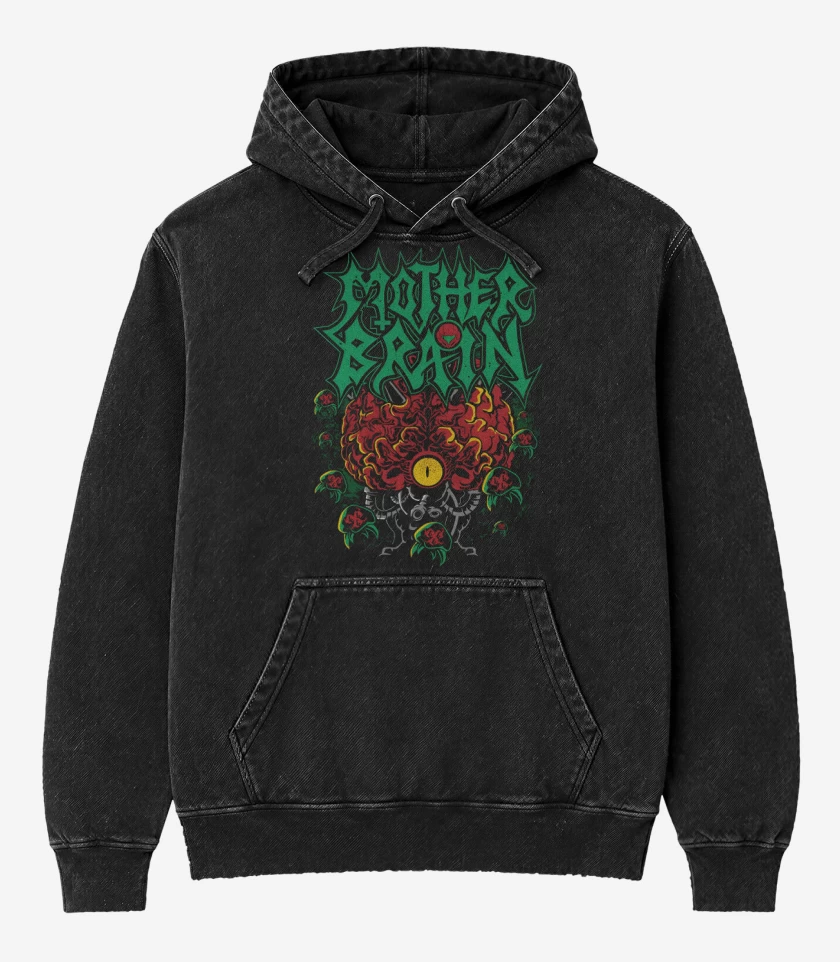Poleron Canguro Acid Wash Negro de Mother Brain 