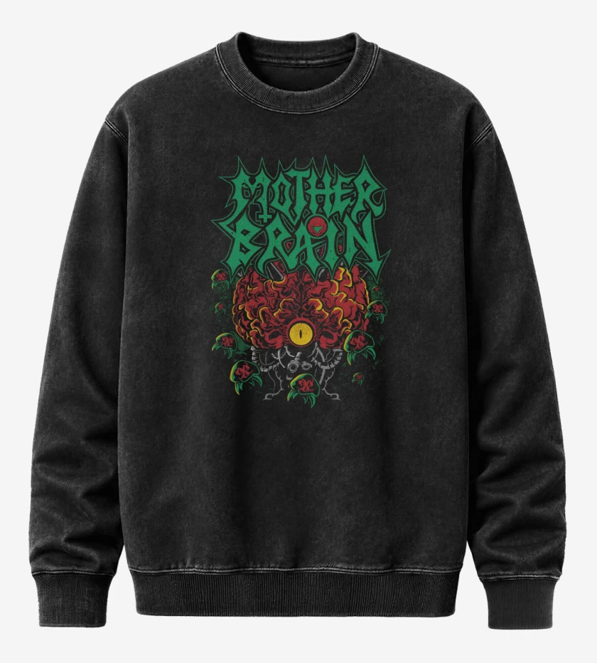Poleron Polo Acid Wash Negro de Mother Brain 