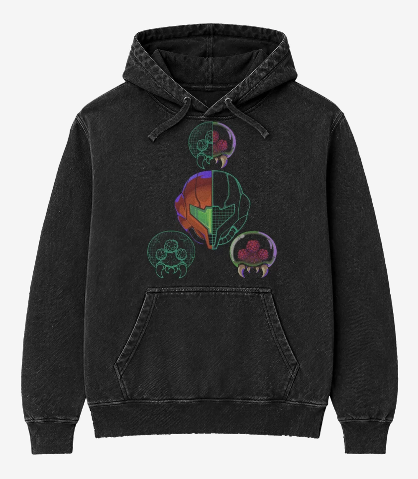 Poleron Canguro Acid Wash Negro de Dimensión Metroid