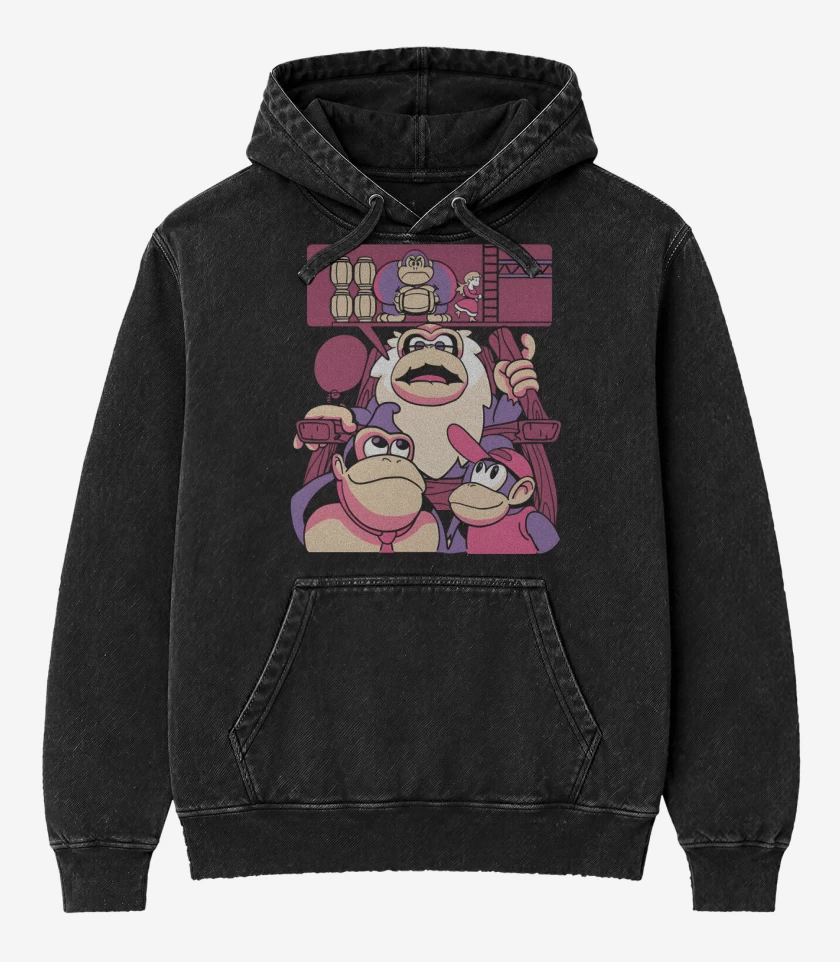 Poleron Canguro Acid Wash Negro de Nostalgia Kong