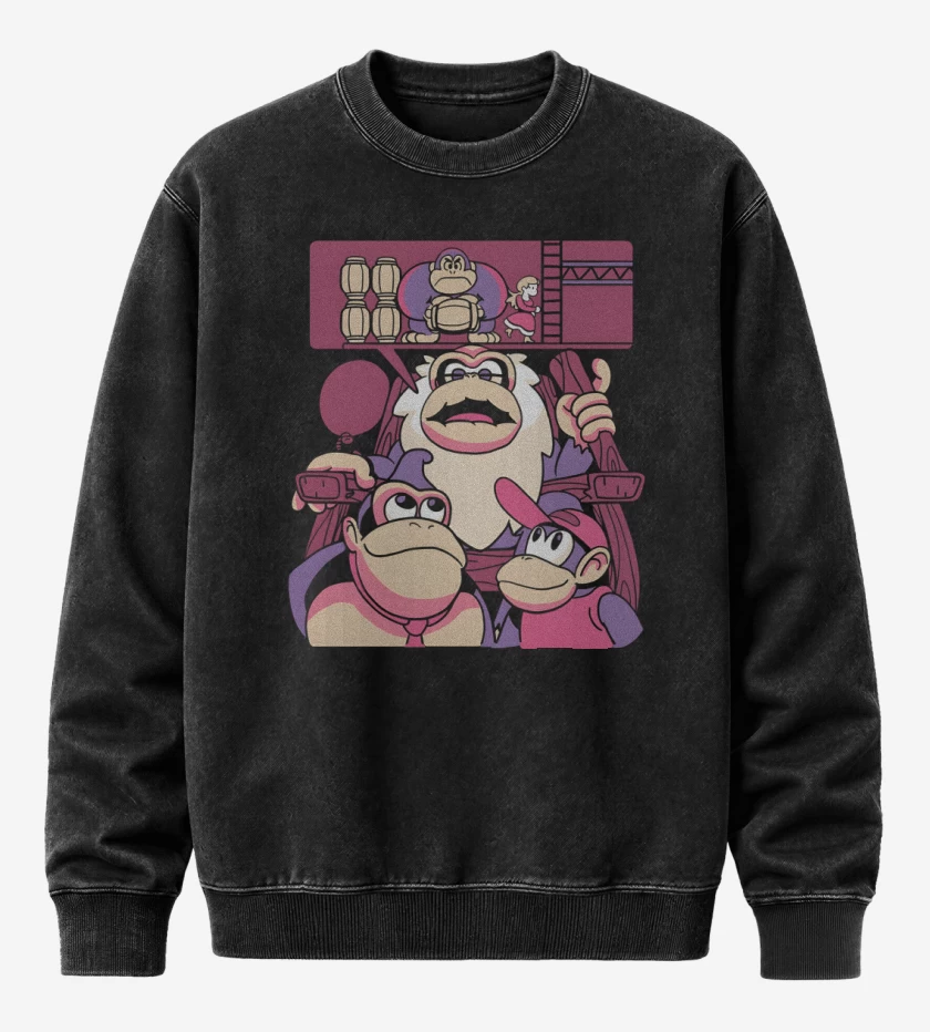 Poleron Polo Acid Wash Negro de Nostalgia Kong