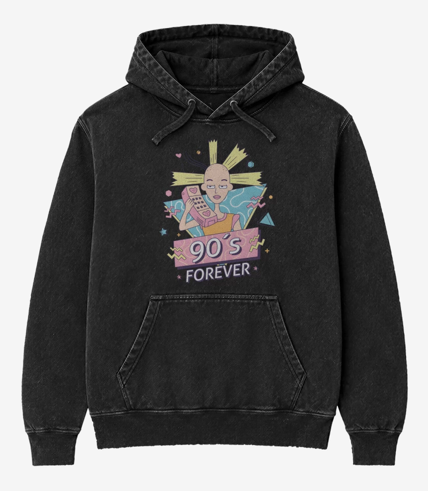 Poleron Canguro Acid Wash Negro de 90s Forever
