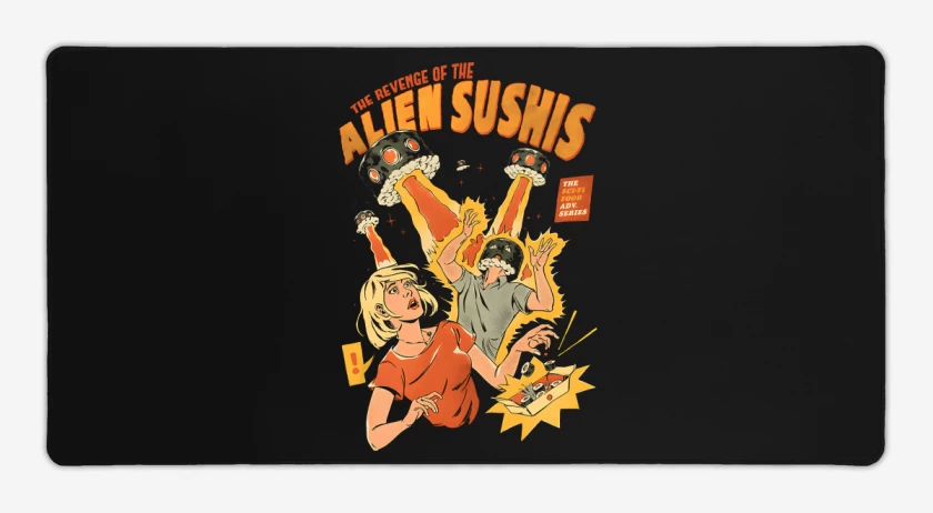 Mouse pad Gamer Negro de Ataque de los Alien Sushis