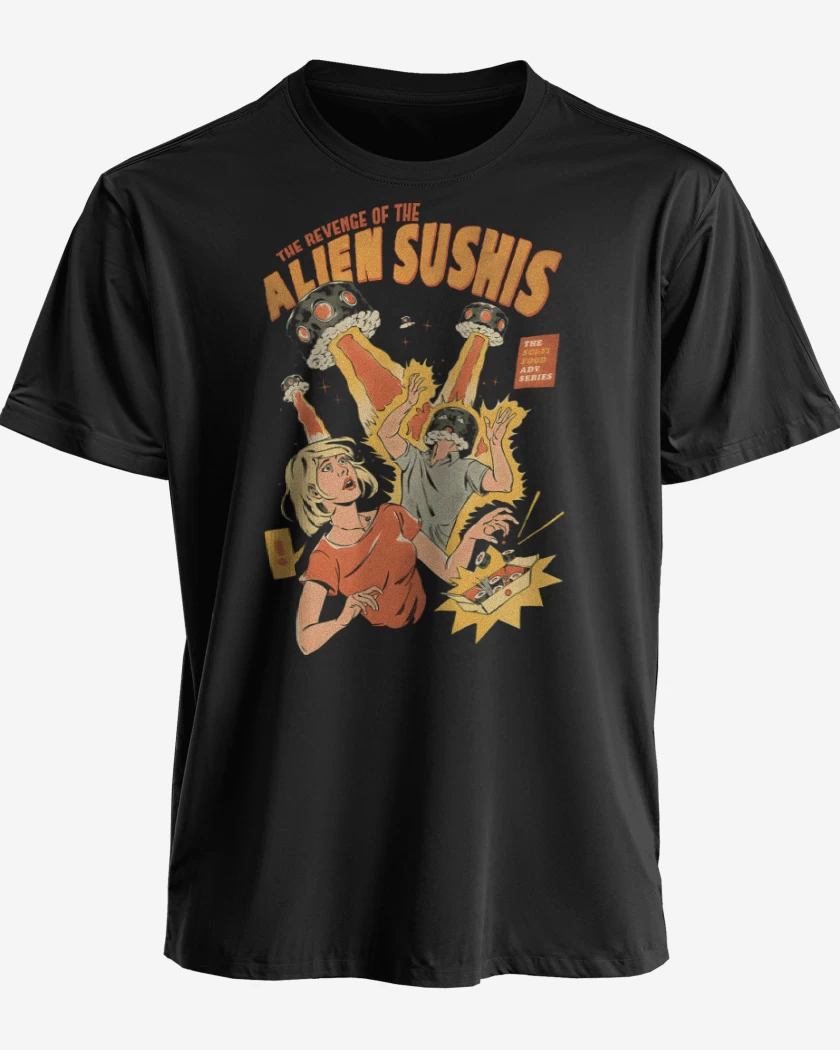 Polera premium Negro de Ataque de los Alien Sushis