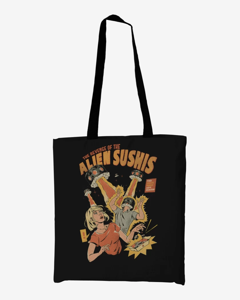 Totebag Negro de Ataque de los Alien Sushis