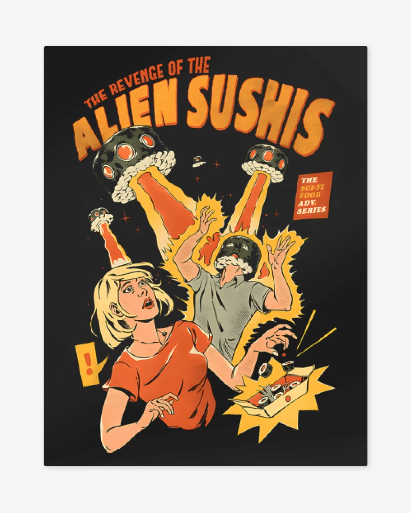 Print metalico Ataque de los Alien Sushis
