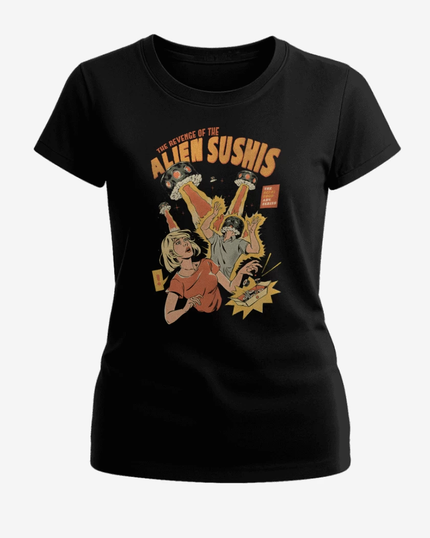 Polera de Mujer Negro de Ataque de los Alien Sushis