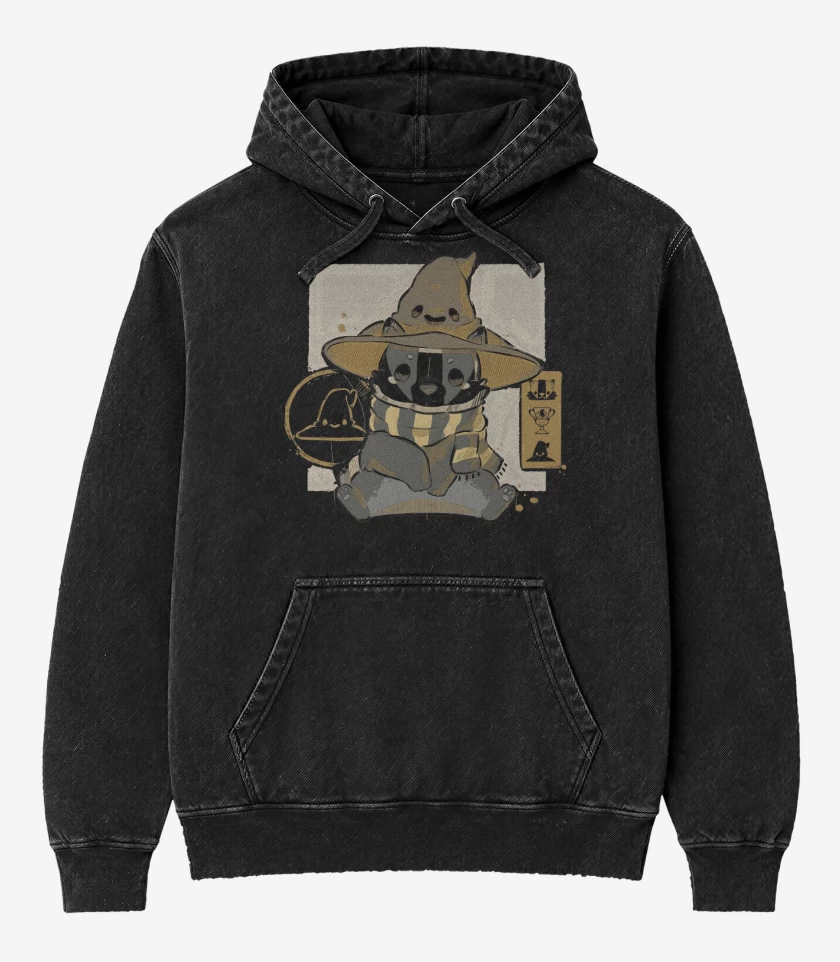 Poleron Canguro Acid Wash Negro de Cute Hufflepuff