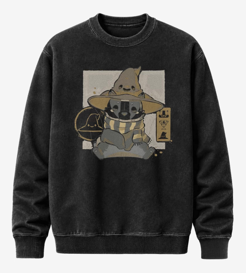 Poleron Polo Acid Wash Negro de Cute Hufflepuff