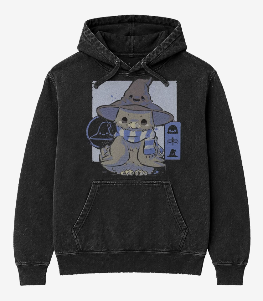 Poleron Canguro Acid Wash Negro de Cute Ravenclaw
