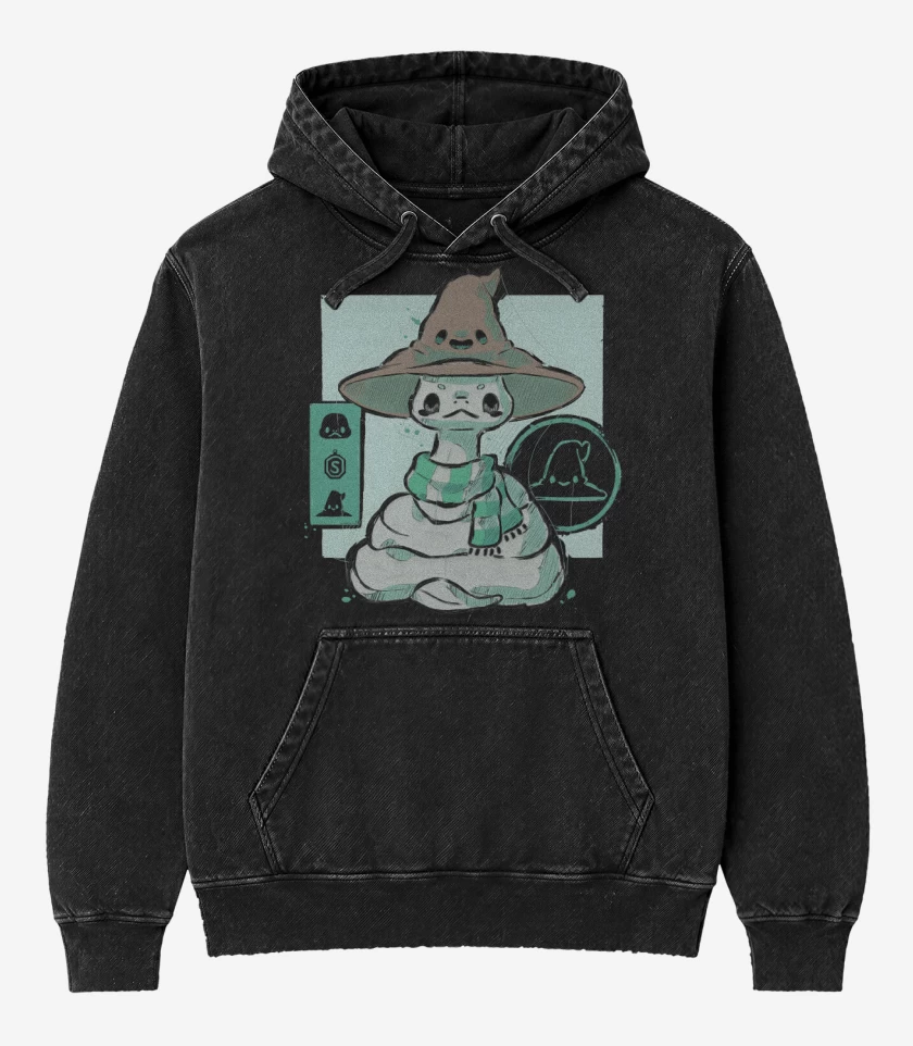Poleron Canguro Acid Wash Negro de Cute Slytherin