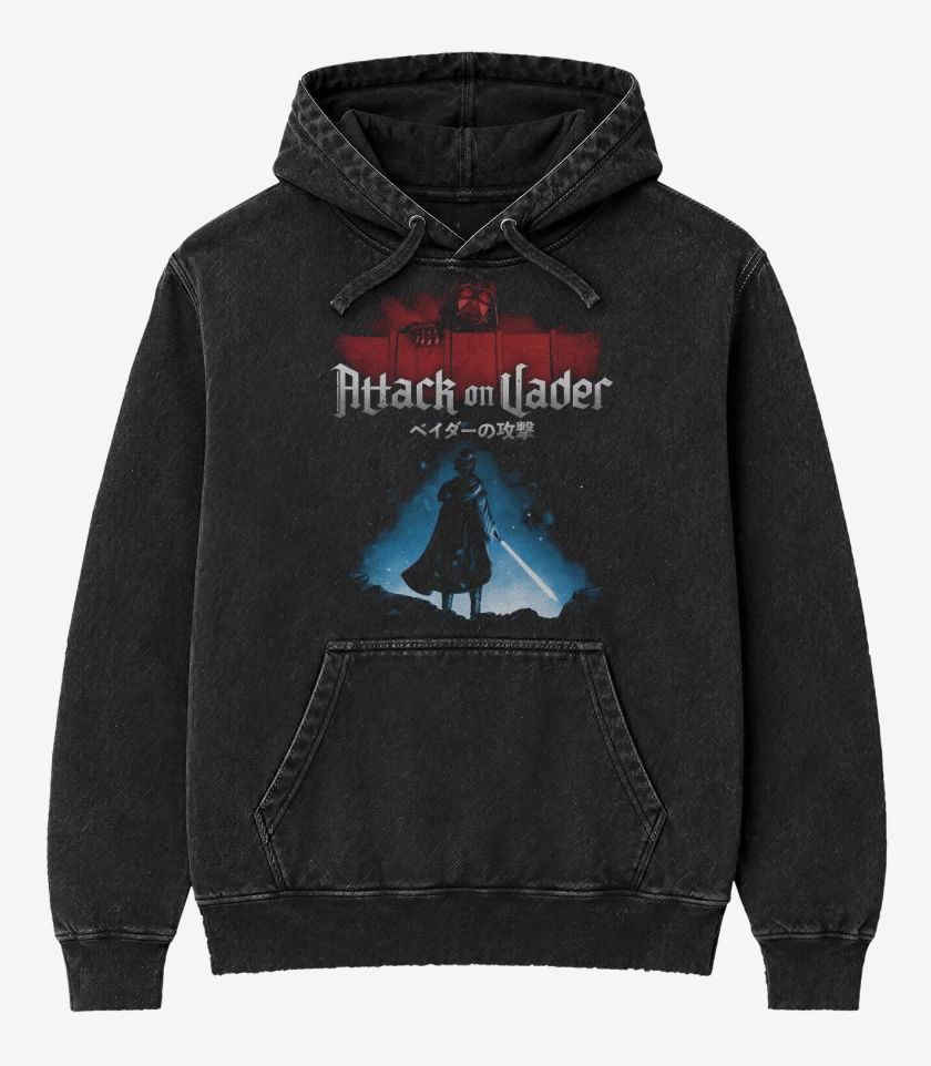 Poleron Canguro Acid Wash Negro de Attack on Vader