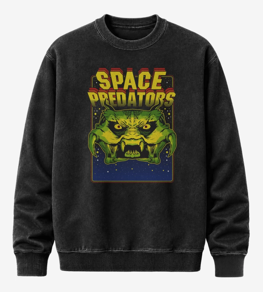 Poleron Polo Acid Wash Negro de Space Pradators
