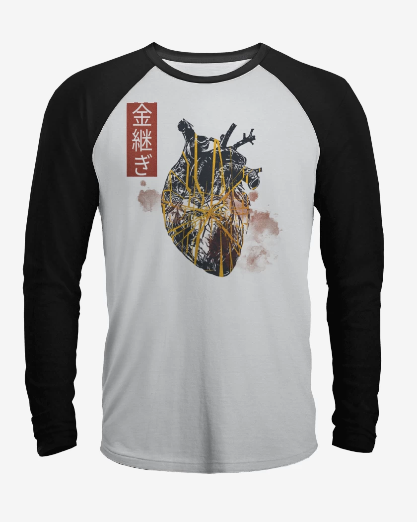 Polera Raglan Blanco / Negro de Corazón Kintsugi