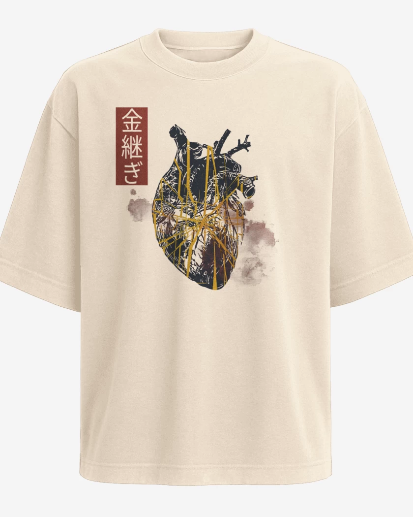 Polera Oversize Beige de Corazón Kintsugi