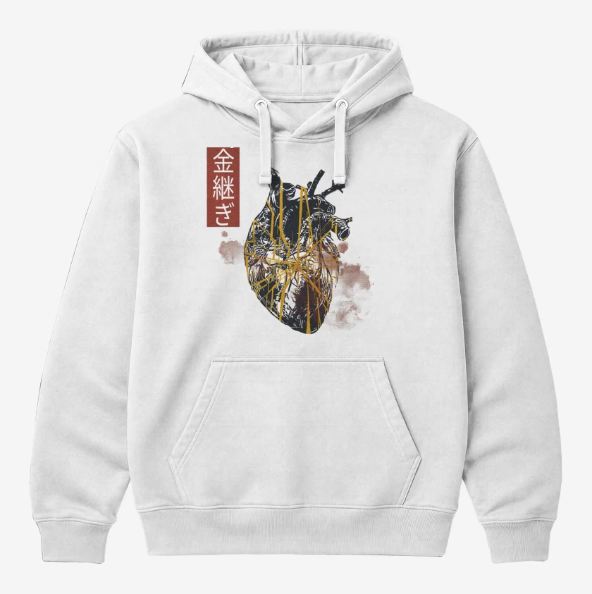 Polerón Canguro Blanco de Corazón Kintsugi