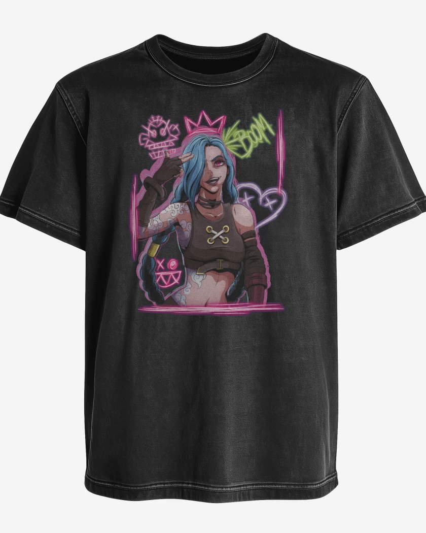 Polera desgastada Negro de Jinx Arcane