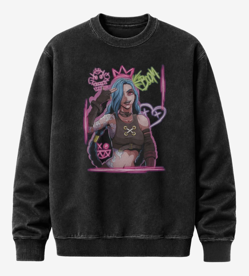 Poleron Polo Acid Wash Negro de Jinx Arcane