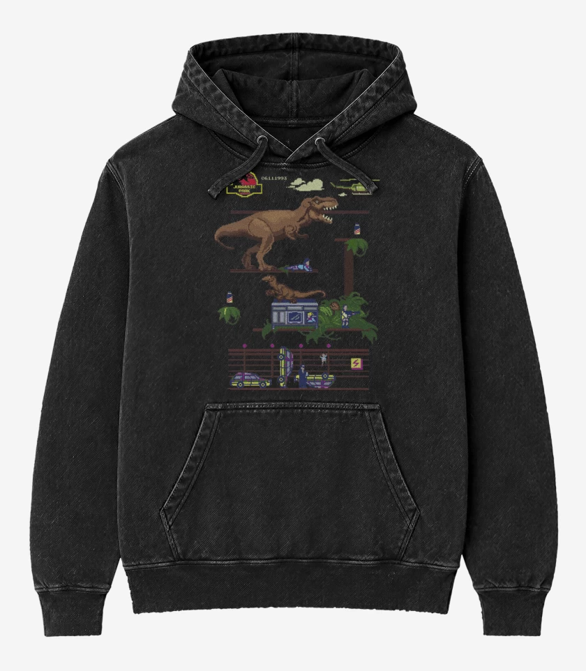 Poleron Canguro Acid Wash Negro de Jurassic Bit