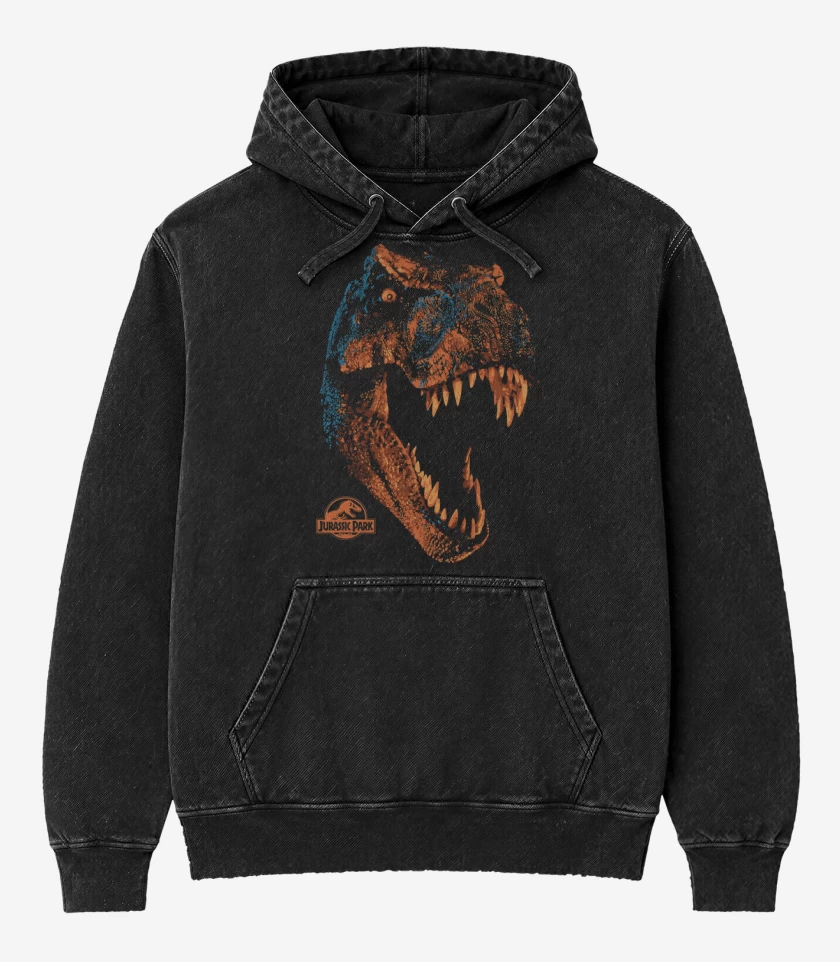 Poleron Canguro Acid Wash Negro de Jurassic Rex