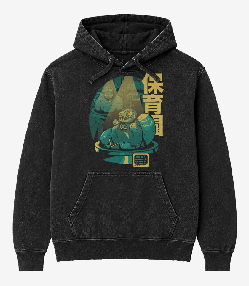 Poleron Canguro Acid Wash Negro de Bebelociraptor