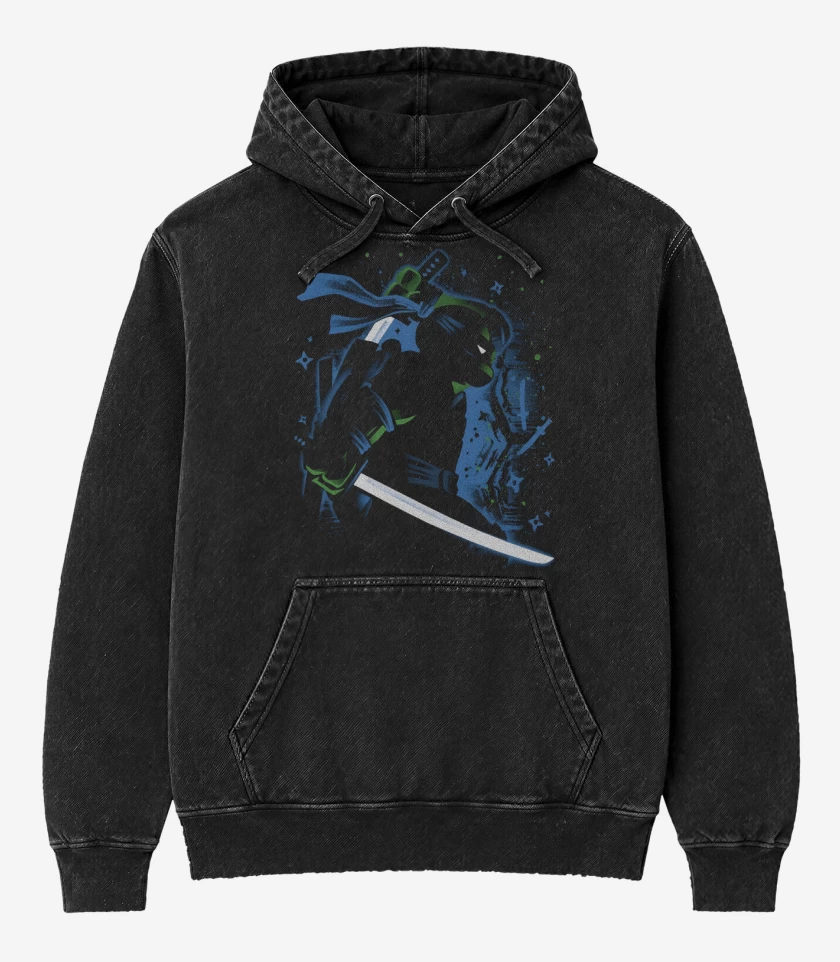 Poleron Canguro Acid Wash Negro de Tortuga Leonardo