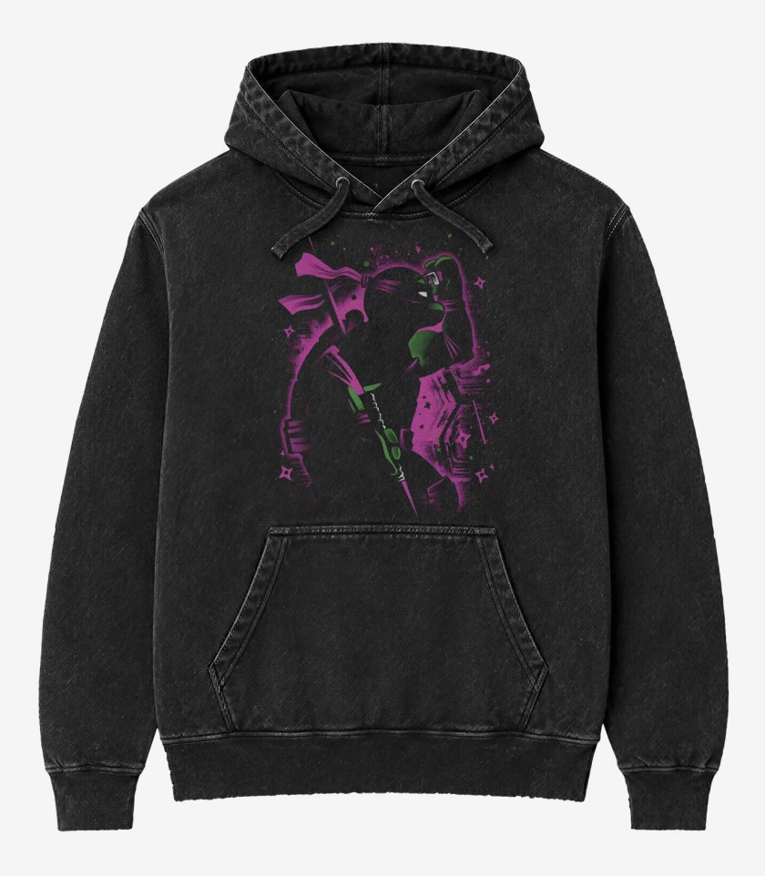 Poleron Canguro Acid Wash Negro de Tortuga Donatello