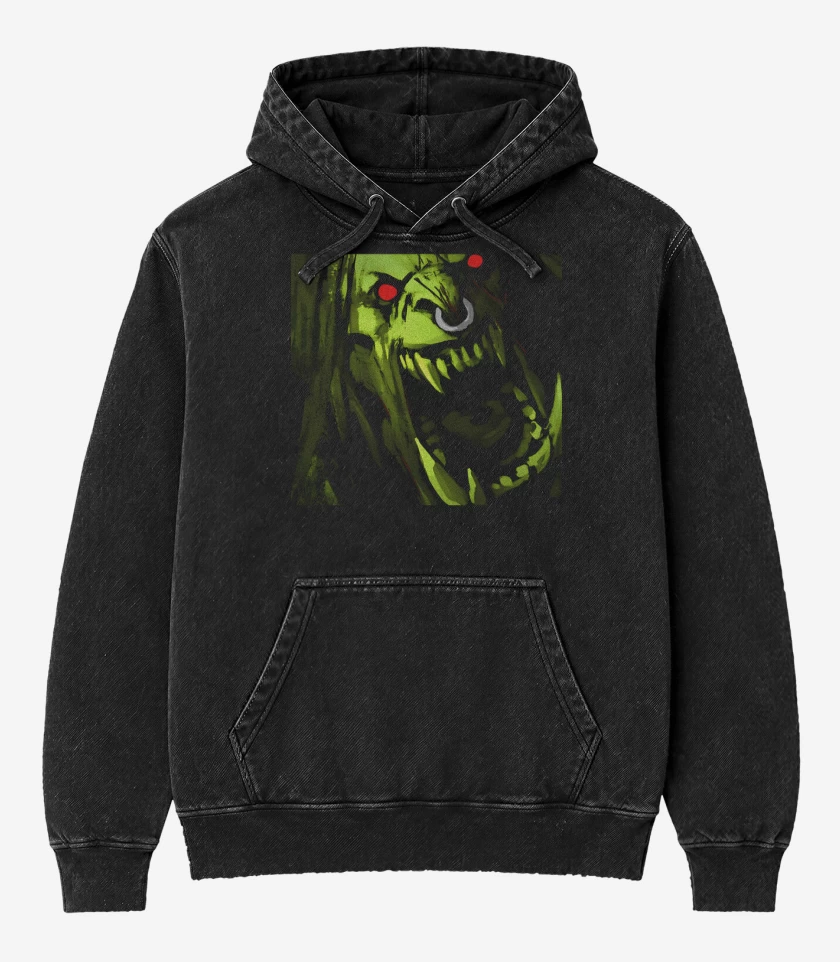 Poleron Canguro Acid Wash Negro de Grom Hellscream