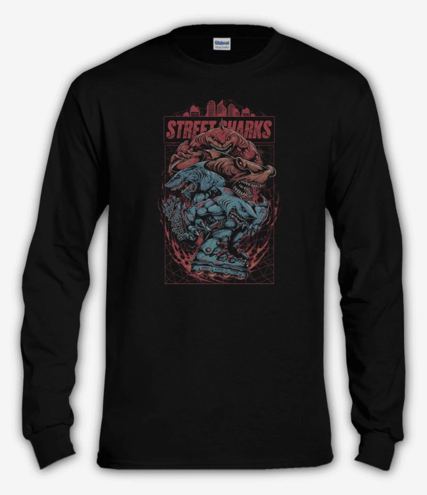 Polera manga larga Negro de Street Sharks