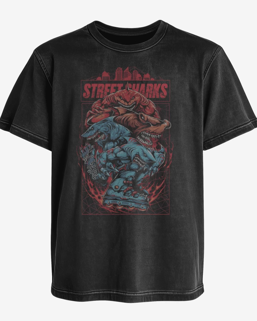 Polera desgastada Negro de Street Sharks