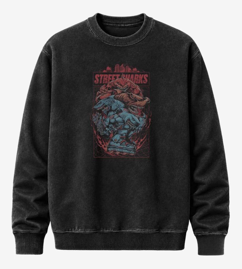 Poleron Polo Acid Wash Negro de Street Sharks