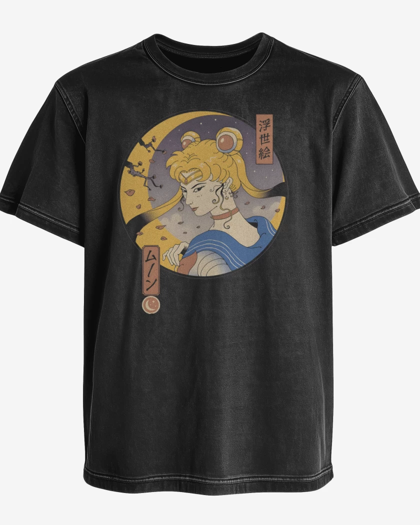 Polera desgastada Negro de Sailor Ukiyo-e