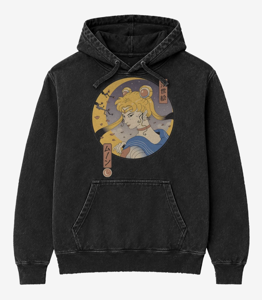 Poleron Canguro Acid Wash Negro de Sailor Ukiyo-e