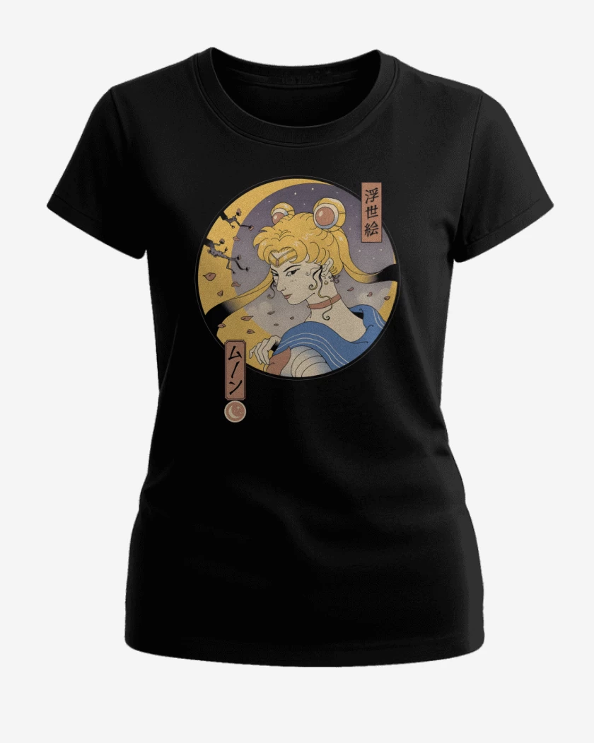 Polera de Mujer Negro de Sailor Ukiyo-e