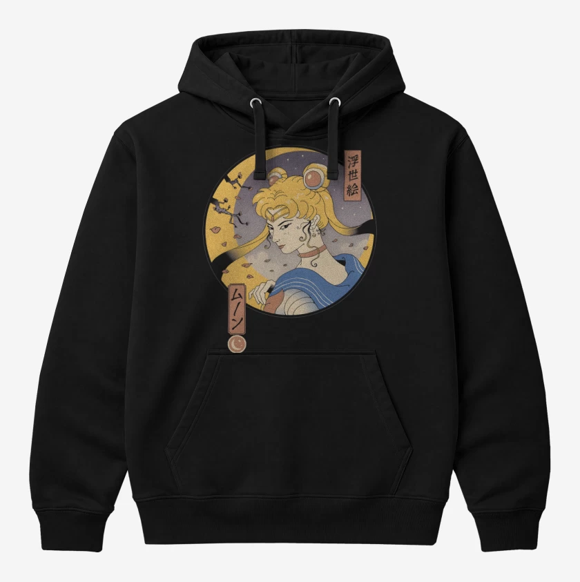 Polerón Canguro Negro de Sailor Ukiyo-e
