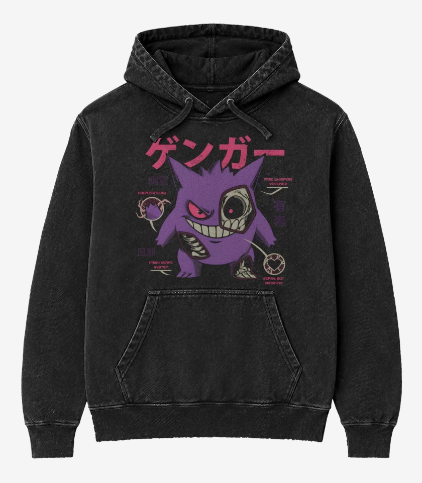 Poleron Canguro Acid Wash Negro de Anatomía de un Gengar