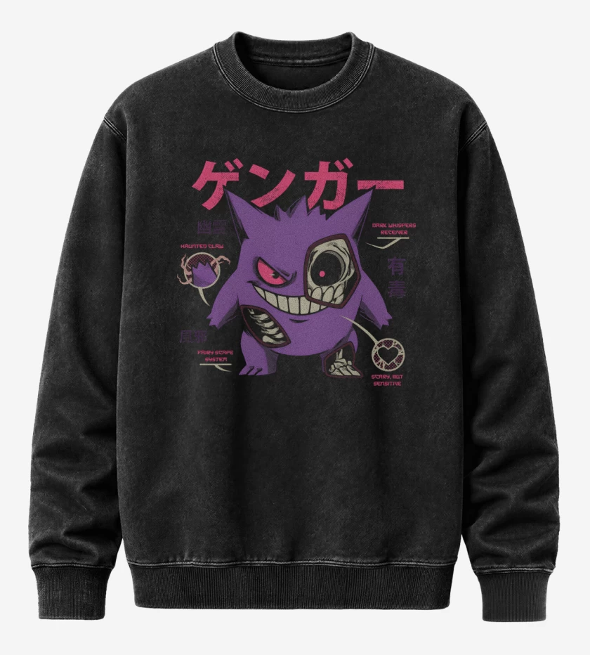 Poleron Polo Acid Wash Negro de Anatomía de un Gengar