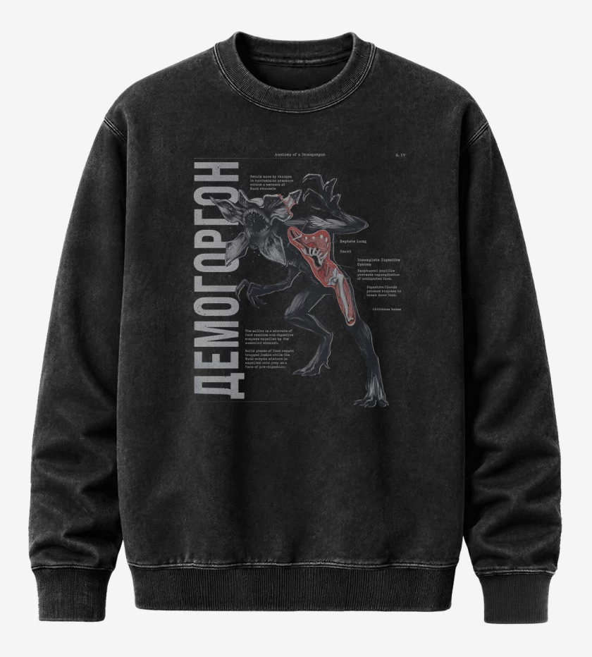 Poleron Polo Acid Wash Negro de Anatomía del Demogorgon