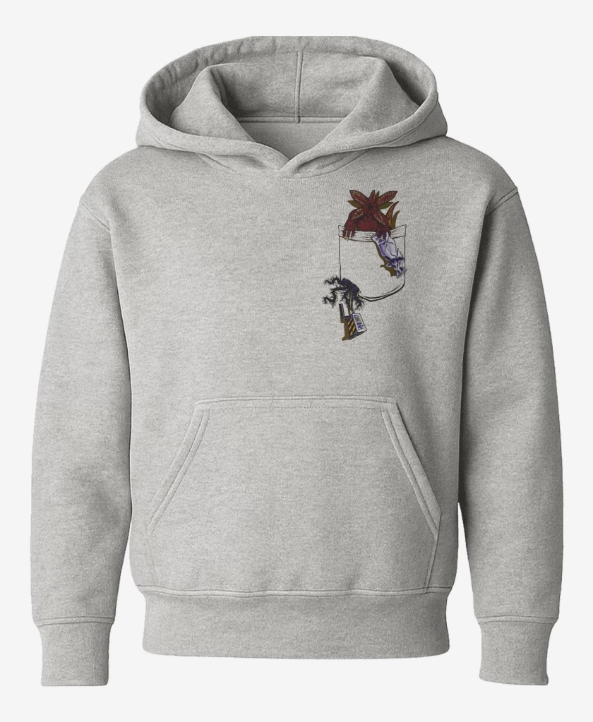Poleron de niño Gris Melange de Demogorgon de Bolsillo