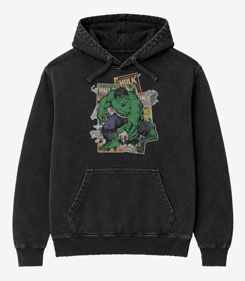 Poleron Canguro Acid Wash Negro de The incredible Hulk