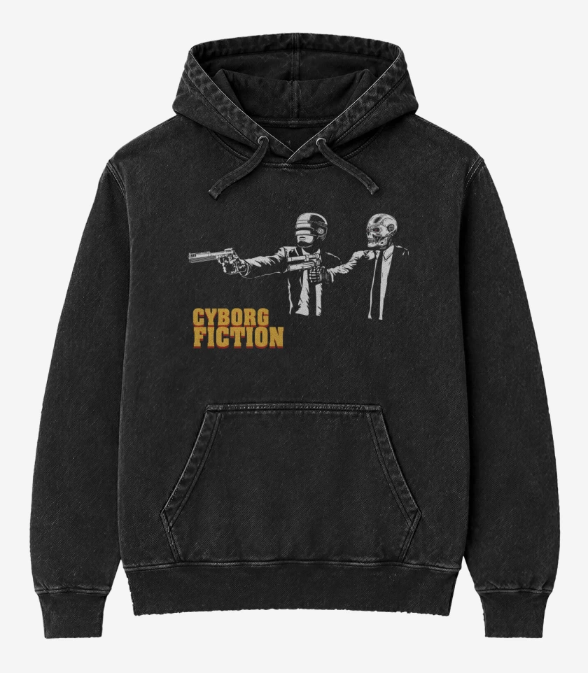 Poleron Canguro Acid Wash Negro de Cyborg Fiction