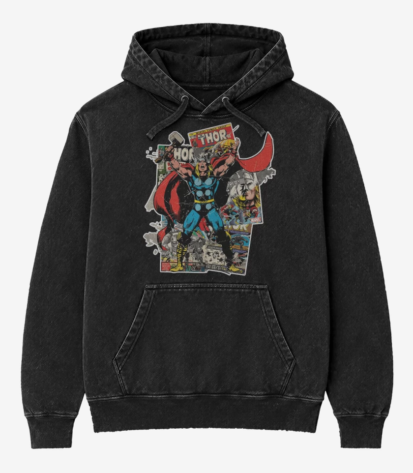 Poleron Canguro Acid Wash Negro de God of thunder