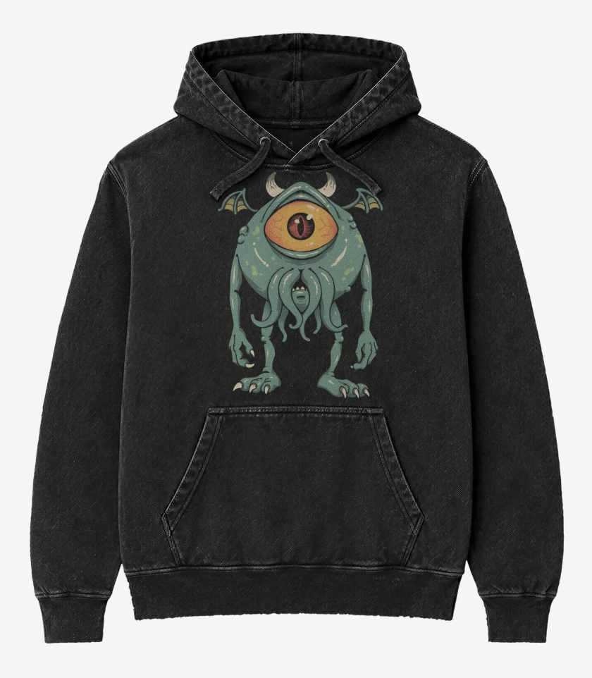 Poleron Canguro Acid Wash Negro de Cthuluh Inc 