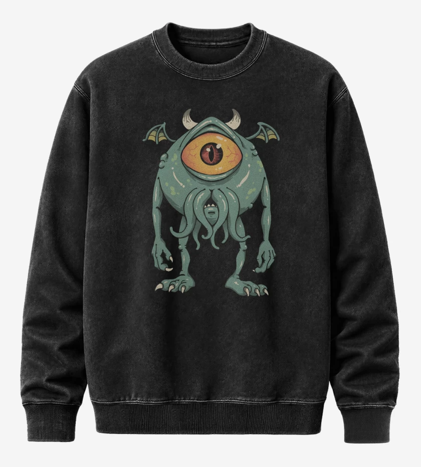 Poleron Polo Acid Wash Negro de Cthuluh Inc 