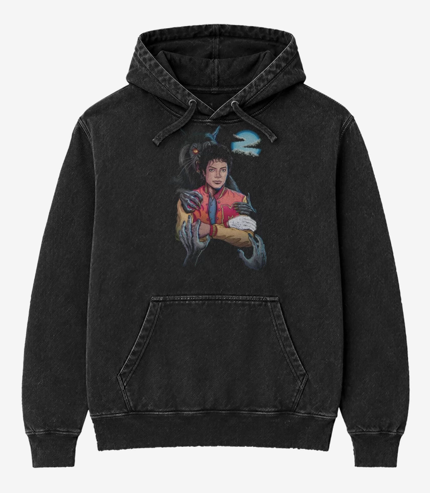 Poleron Canguro Acid Wash Negro de Jackson Thriller
