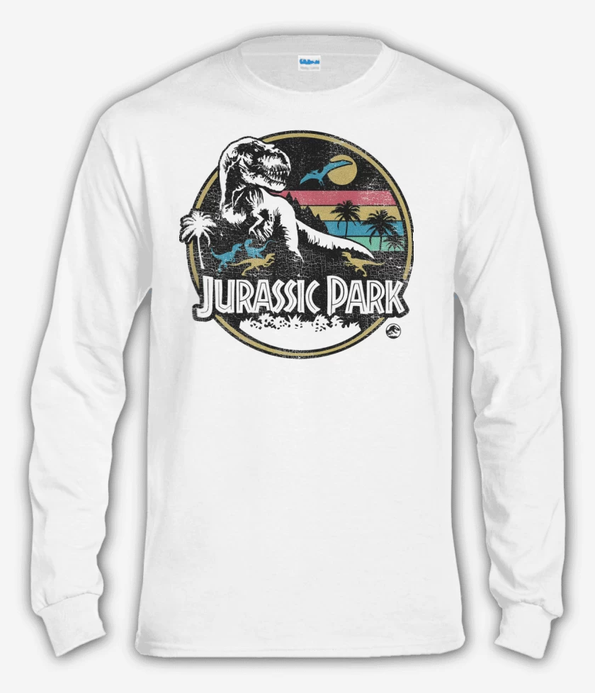 Polera manga larga Blanco de Jurassic Park Retro